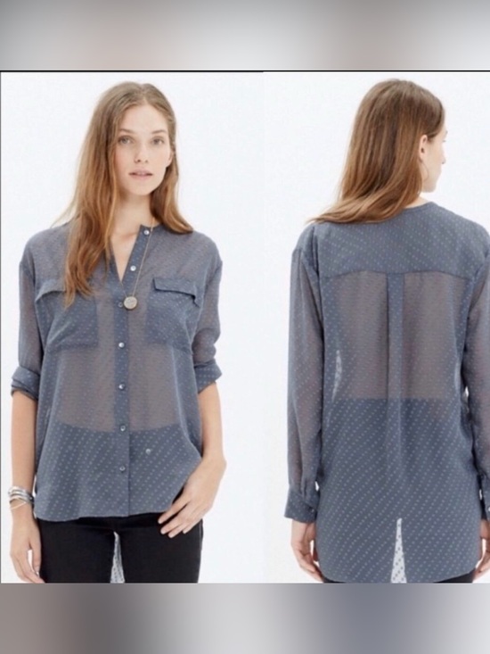 Madewell Tops - Madewell Sheer Navy Dot-Print Button-Down Blouse